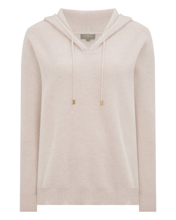 N.Peal Women's Honeycomb Hooded Cashmere Jumper Ecru White