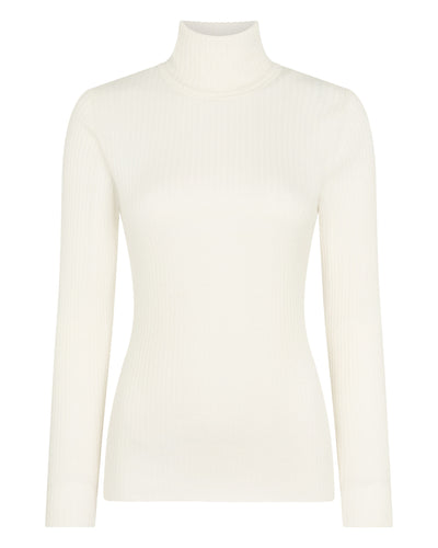 N.Peal Women's Superfine Cashmere Ribbed Roll Neck Jumper New Ivory White