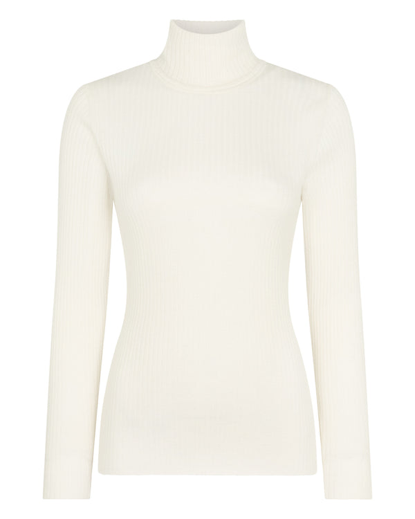 N.Peal Women's Superfine Cashmere Ribbed Roll Neck Jumper New Ivory White