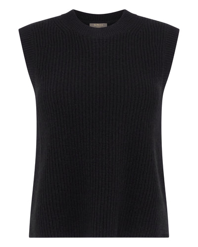 N.Peal Women's Rib Round Neck Cashmere Tank Top Black