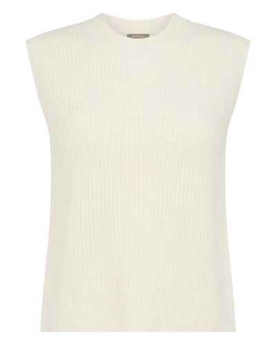 N.Peal Women's Rib Round Neck Cashmere Tank Top New Ivory White