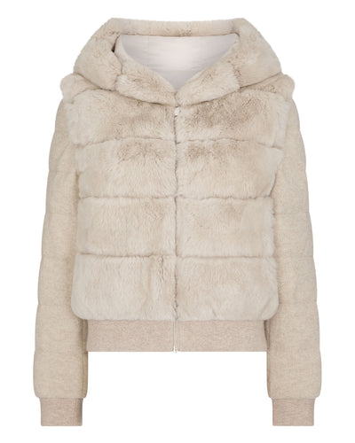 N.Peal Women's Eva Birdseye Fur Hooded Jacket Ecru White