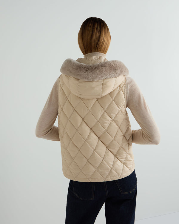 N.Peal Women's Down Gilet With Fur Ecru White