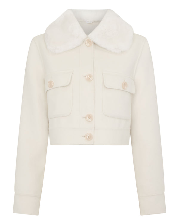 N.Peal Women's Rosie Rex Collared Jacket Ivory White