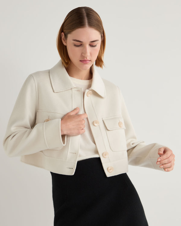 N.Peal Women's Rosie Rex Collared Jacket Ivory White