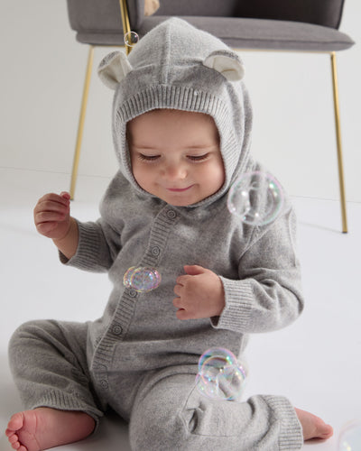 N.Peal Panda Cashmere Sleepsuit Fumo Grey