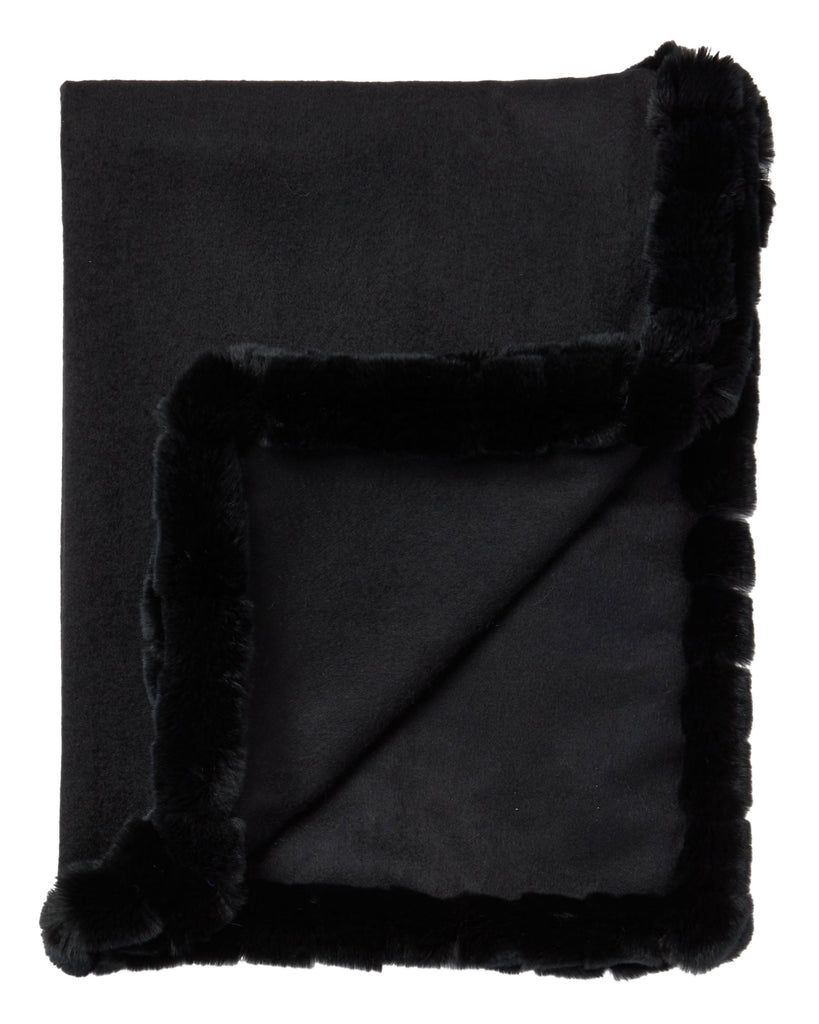 Women's Fur Trim Woven Cashmere Shawl Black | N.Peal