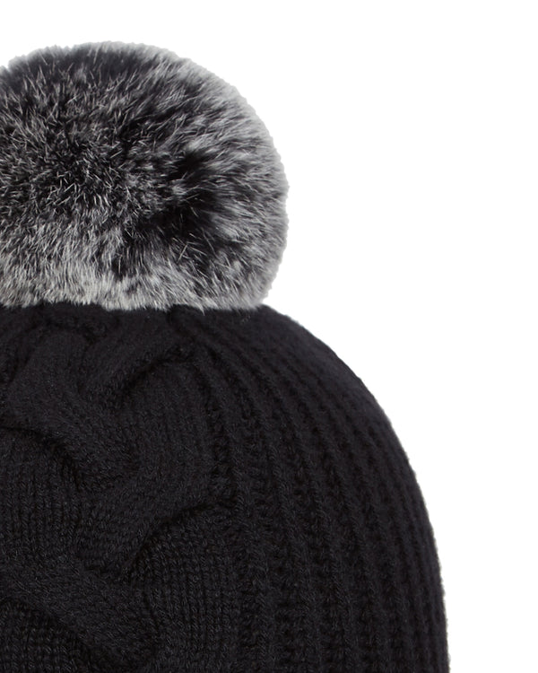 EHTMSAK Beanie Women Pack Fashion Hats for Women Cable Knit Faux Fur Pompom  Chunky Cable Knit Pompom Soft Warm Hat Dark Gray Free Size