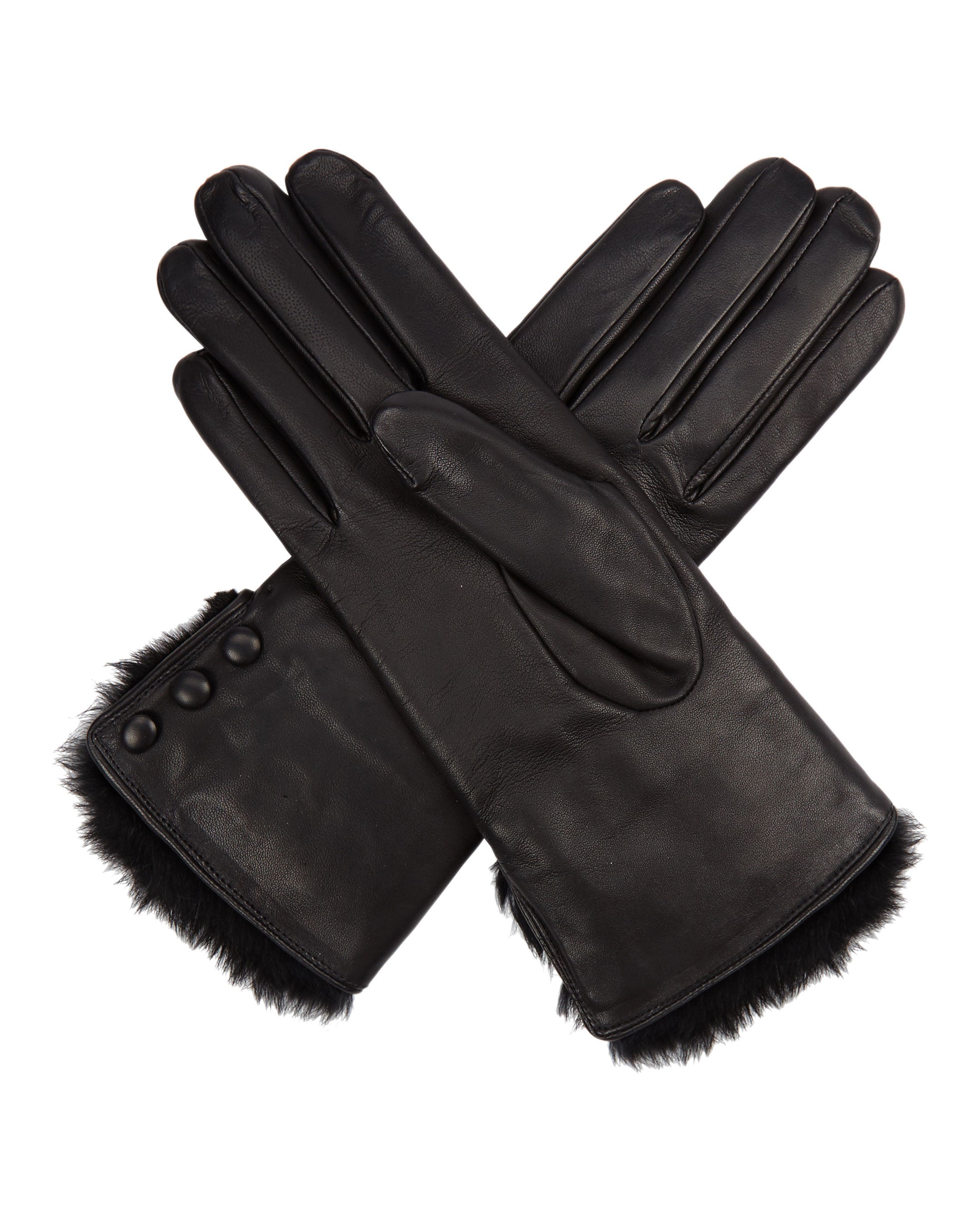 Womens black leather gloves with deals fur