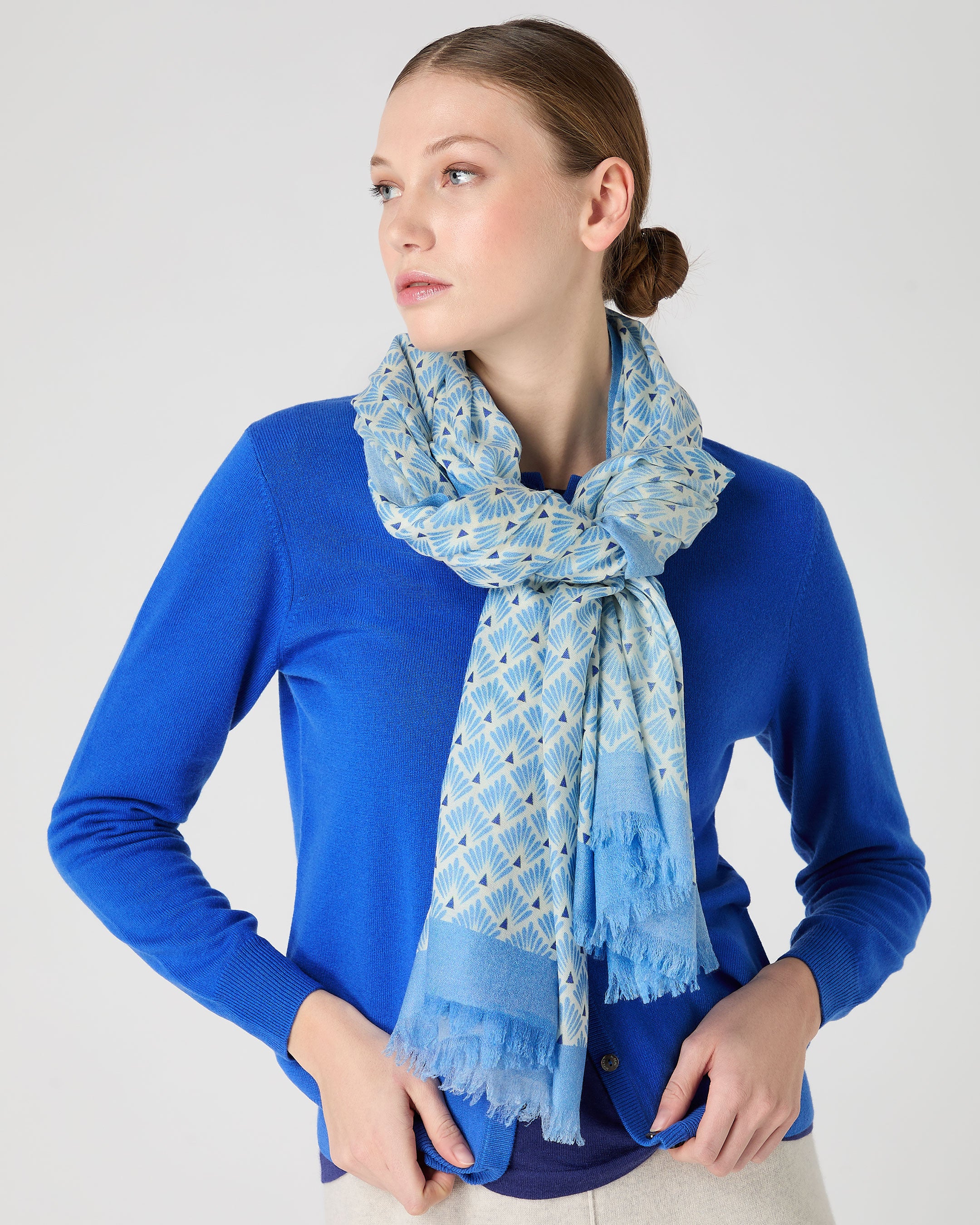 Women s Tile Print Cashmere Pashmina Blue N.Peal