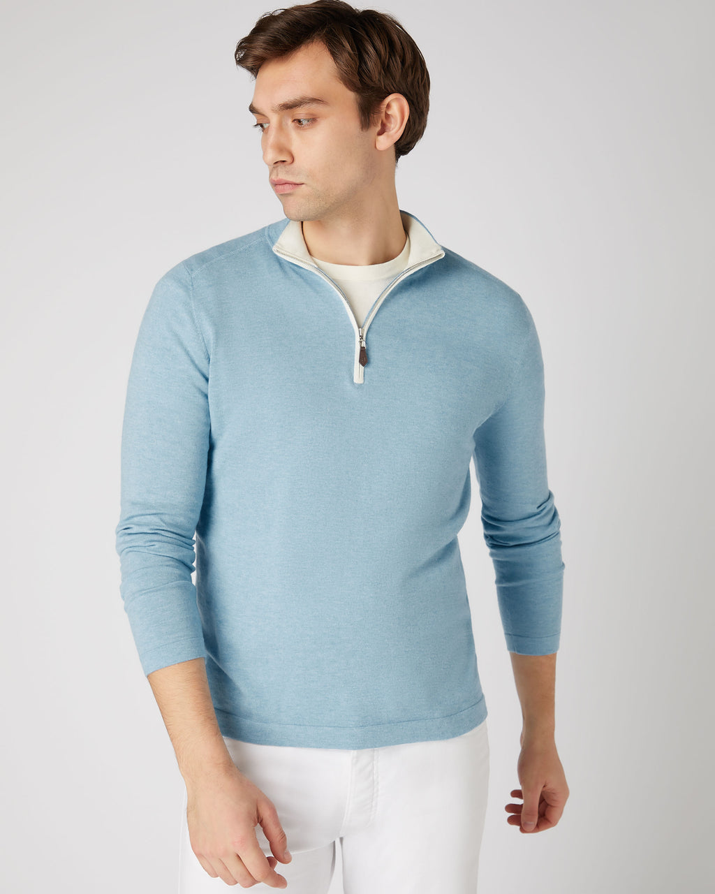 Wool Cashmere Rib Half Zip Sweater