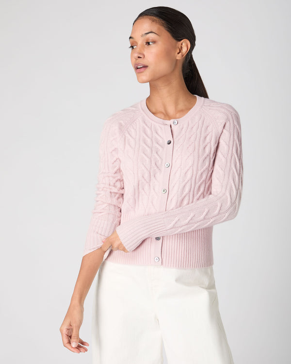 Women's Cable Cashmere Cardigan Quartz Pink | N.Peal