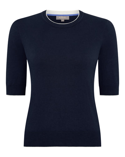 N.Peal Women's Cotton Cashmere T-Shirt Navy Blue