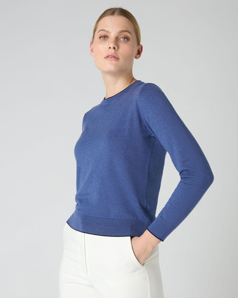 Women's Cotton Cashmere Round Neck Jumper Denim Blue | N.Peal