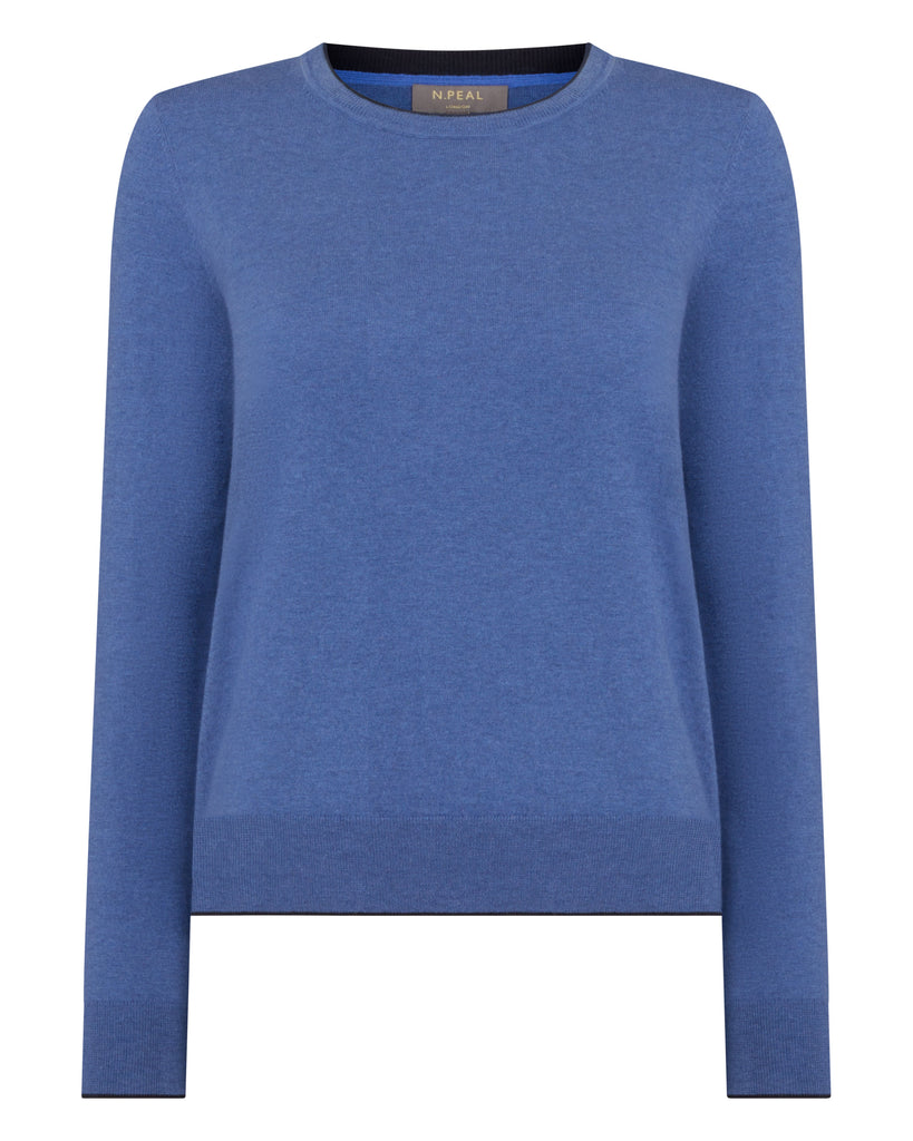 Women's Cotton Cashmere Round Neck Jumper Denim Blue | N.Peal