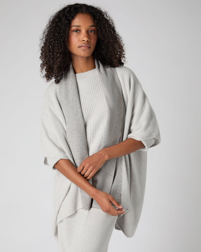 Women's Rib Cashmere Cardigan Pebble Grey | N.Peal