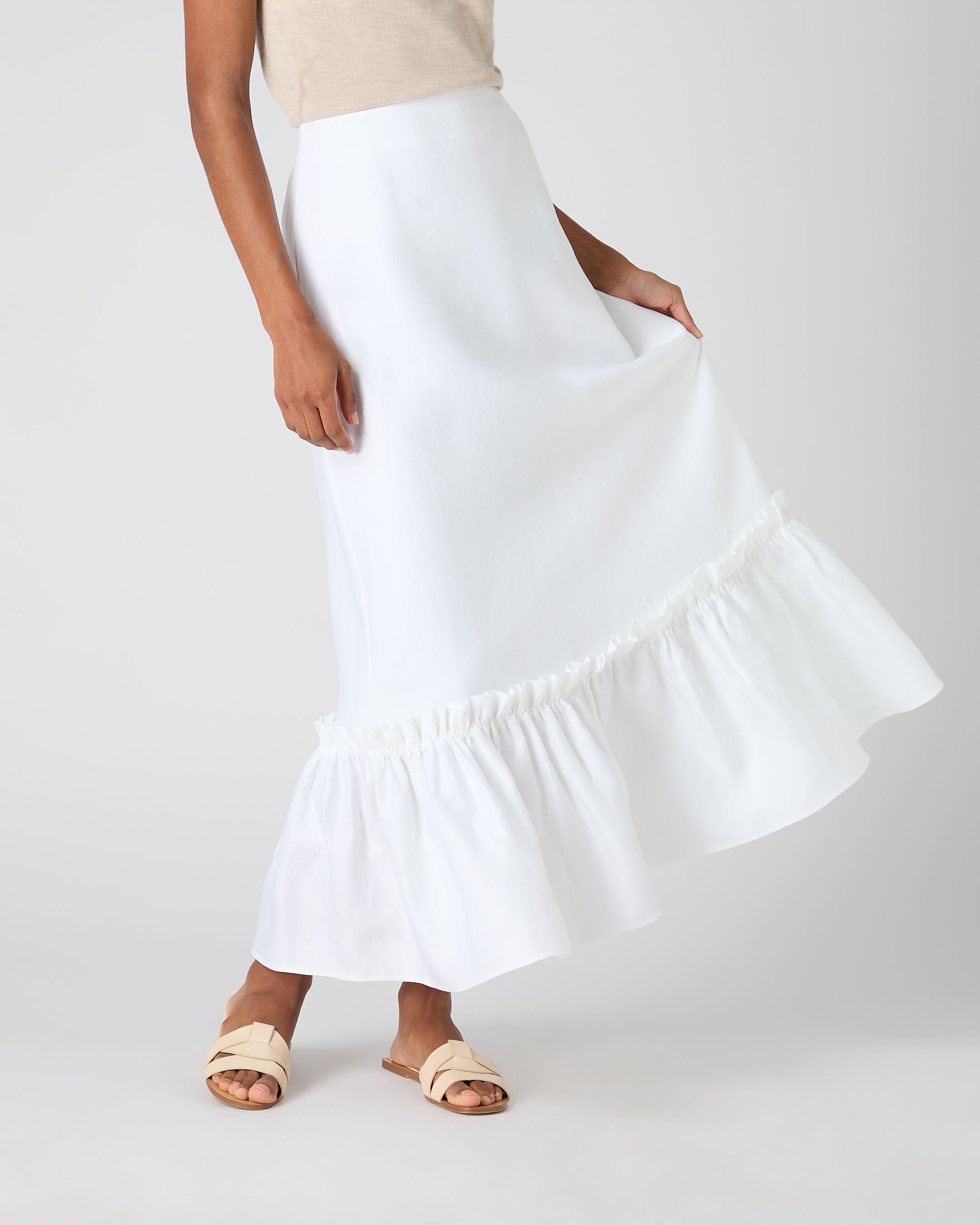 Linen ruffle skirt hotsell