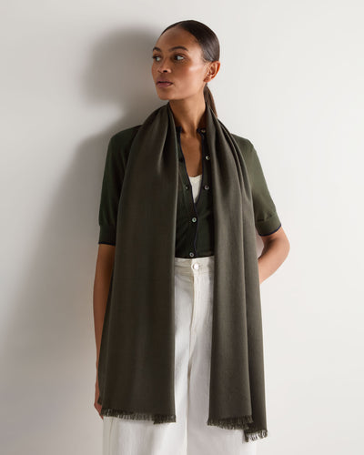 N.Peal Women's Pashmina Cashmere Stole Arabica Khaki Green