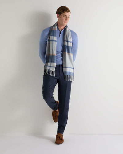 N.Peal Unisex Cashmere Check Scarf Blue Grey Check