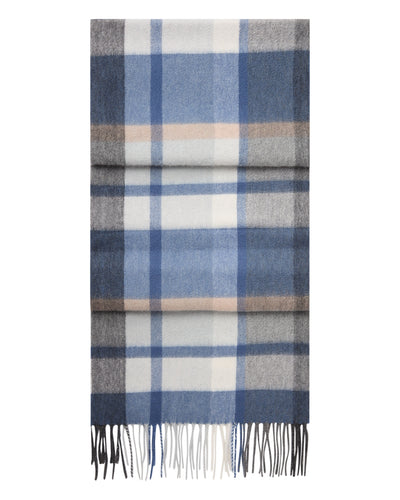 N.Peal Unisex Cashmere Check Scarf Blue Grey Check