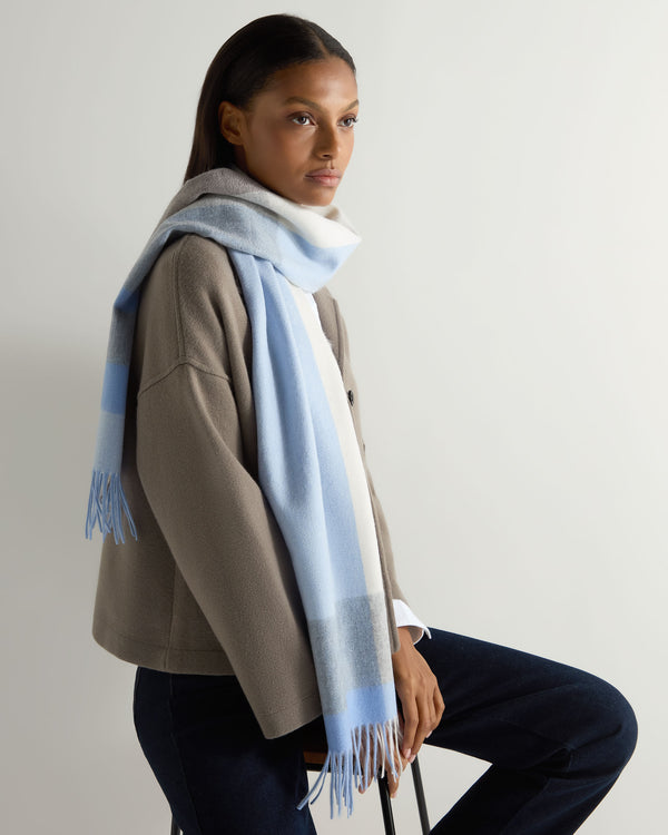 N.Peal Unisex Cashmere Check Scarf Blue + Grey