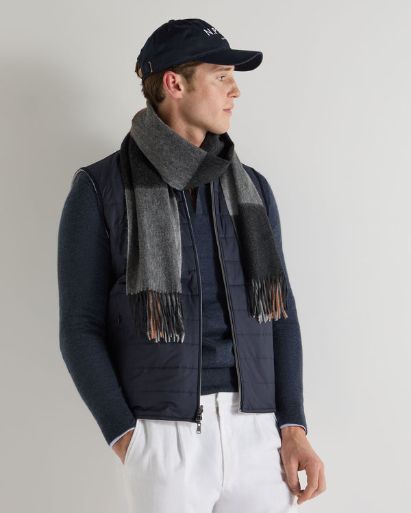 N.Peal Unisex Cashmere Check Scarf Navy Check