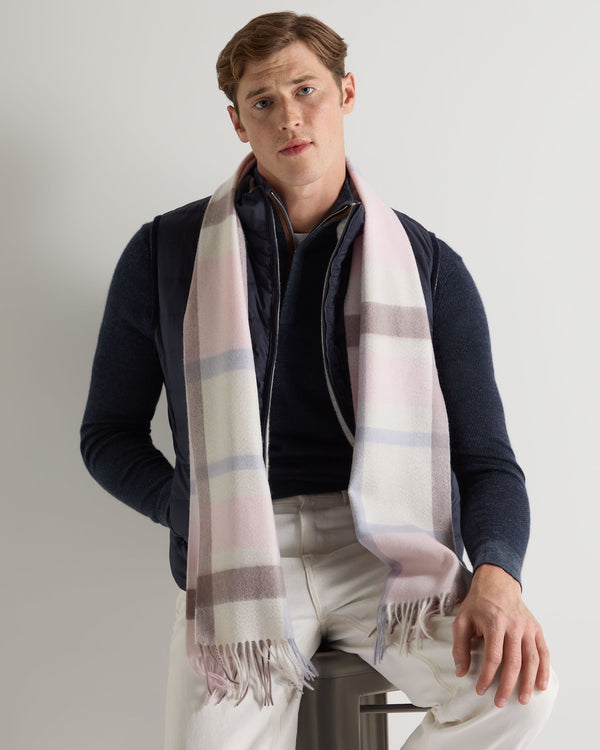 N.Peal Unisex Cashmere Check Scarf Oatmeal + Grey Check