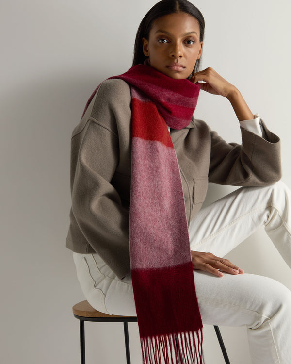 N.Peal Unisex Cashmere Check Scarf Red + Grey