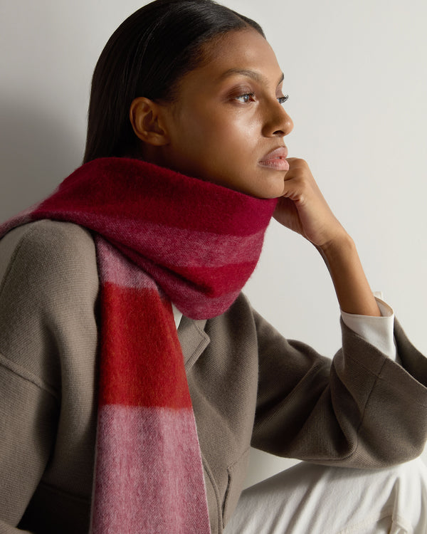 N.Peal Unisex Cashmere Check Scarf Red + Grey