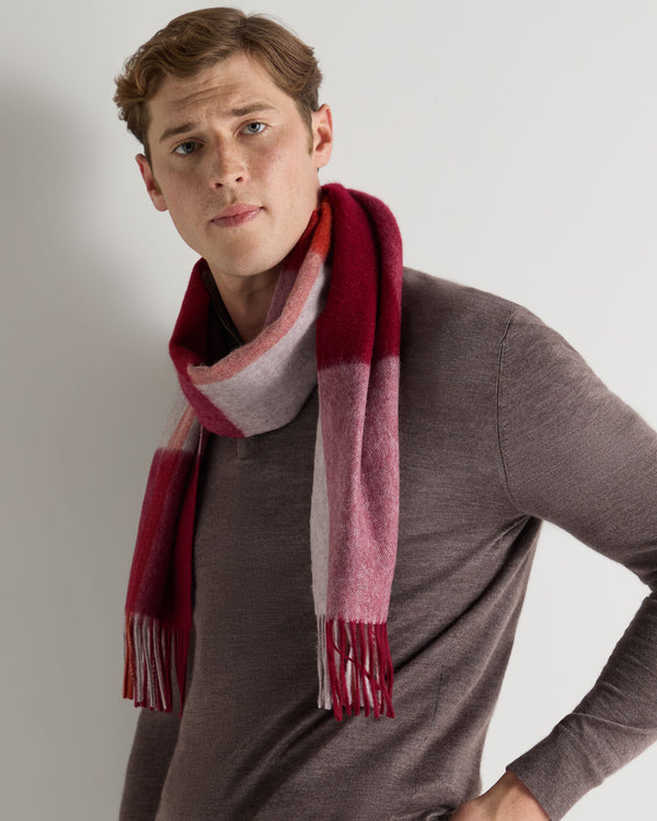 N.Peal Unisex Cashmere Check Scarf Red + Grey