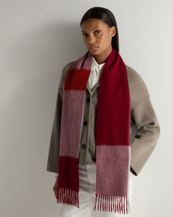 N.Peal Unisex Cashmere Check Scarf Red + Grey