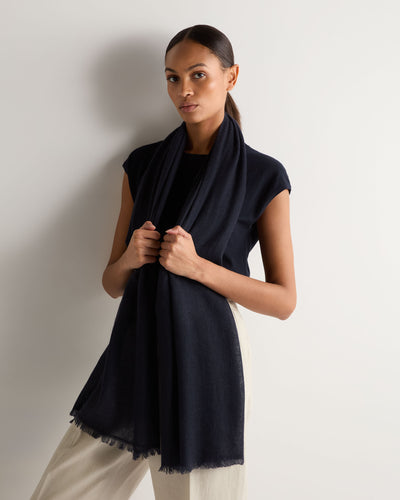 N.Peal Women's Soft Knit Cashmere Shawl Navy Blue