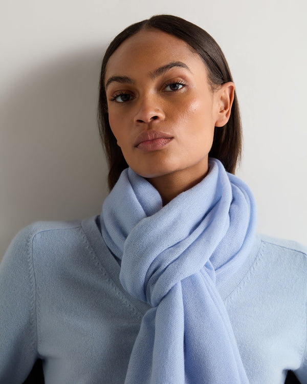 N.Peal Women's Soft Knit Cashmere Shawl Sea Mist Blue