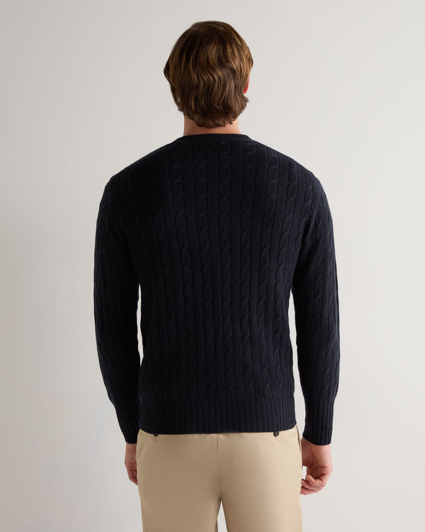 Men's Thames Cable Round Neck Cashmere Jumper Navy Blue