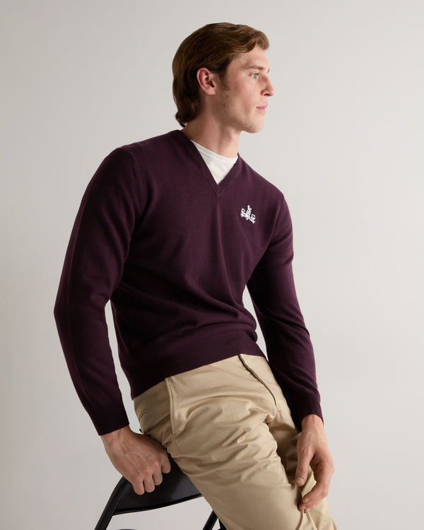 007 Logo V Neck Cashmere Jumper Plum Purple