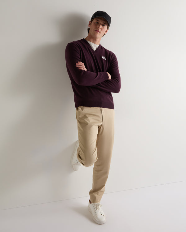 007 Logo V Neck Cashmere Jumper Plum Purple