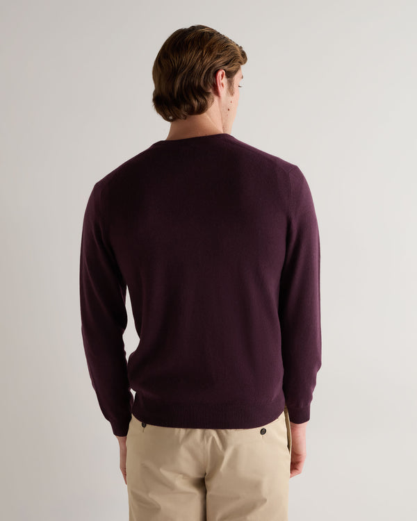 N.Peal 007 Logo V Neck Cashmere Jumper Plum Purple