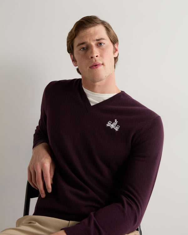 007 Logo V Neck Cashmere Jumper Plum Purple