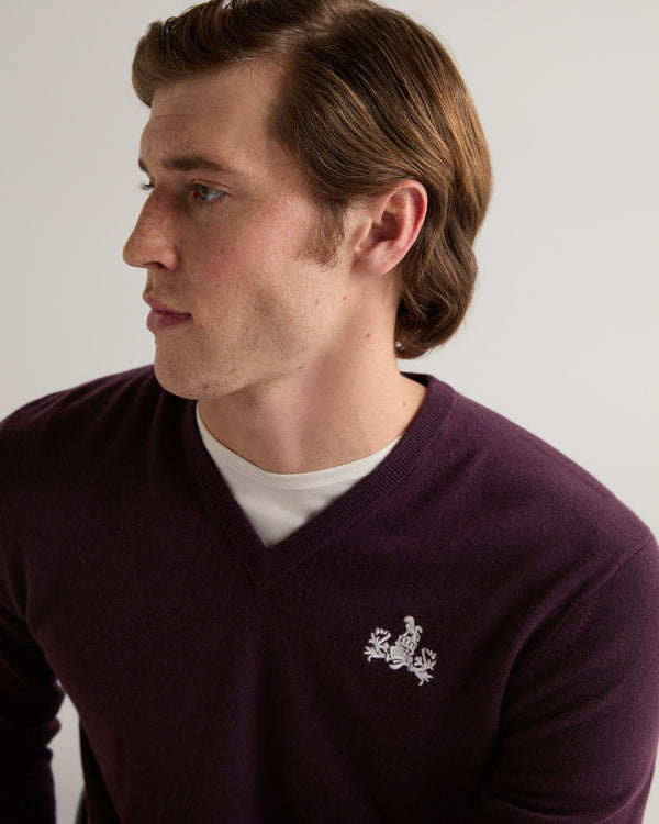 007 Logo V Neck Cashmere Jumper Plum Purple