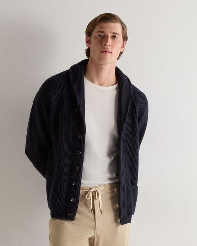 N.Peal Men's Kensington Cashmere Cardigan Navy Blue