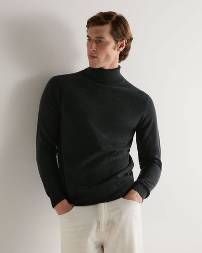 N.Peal Men's Trafalgar Roll Neck Cashmere Jumper Dark Charcoal Grey