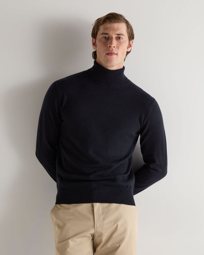 N.Peal Men's Trafalgar Roll Neck Cashmere Jumper Navy Blue