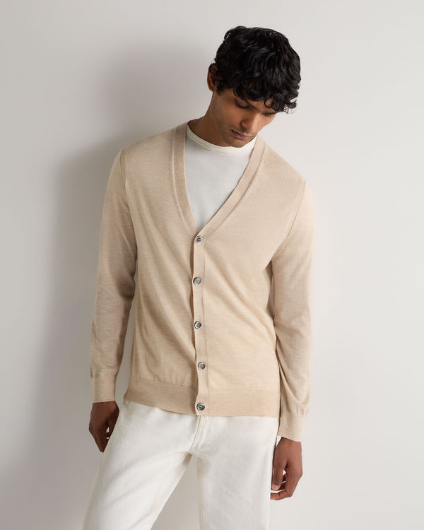 N.Peal Men's Curzon Fine Gauge Cashmere Cardigan Sandstone Brown