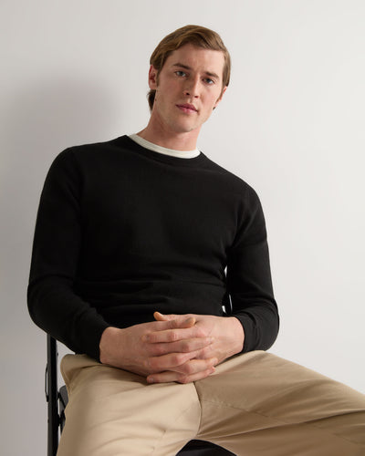 N.Peal Men's Oxford Round Neck Cashmere Jumper Black