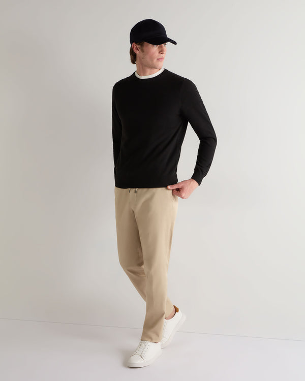 N.Peal Men's Oxford Round Neck Cashmere Jumper Black