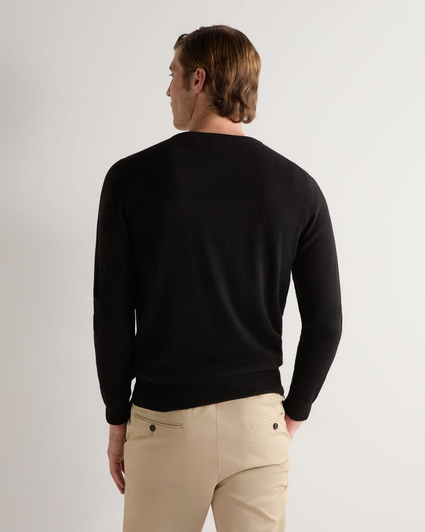 N.Peal Men's Oxford Round Neck Cashmere Jumper Black