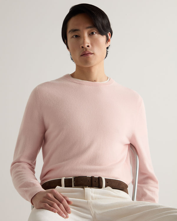 N.Peal Men's Oxford Round Neck Cashmere Jumper Blossom Pink