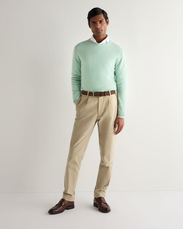 N.Peal Men's Oxford Round Neck Cashmere Jumper Dusty Teal Green