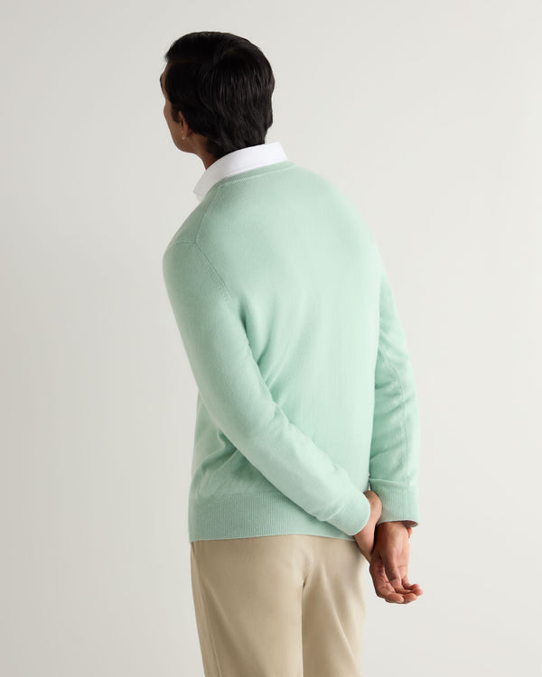 N.Peal Men's Oxford Round Neck Cashmere Jumper Dusty Teal Green