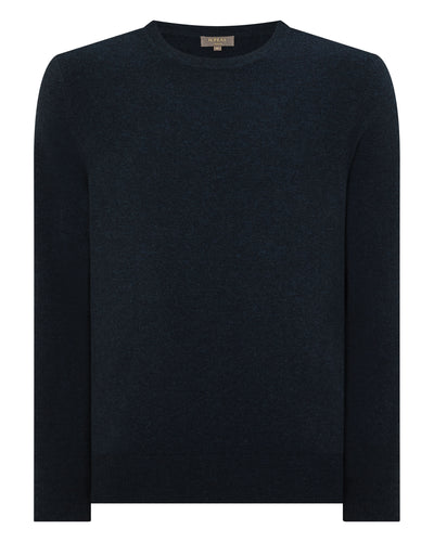 N.Peal Men's Oxford Round Neck Cashmere Jumper Indigo Blue